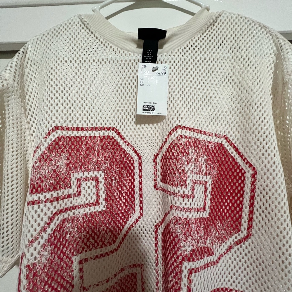 H&M White Mesh Top with Red Graphic